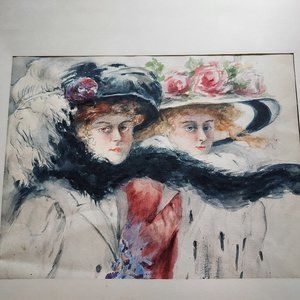 Original Vintage Watercolor Gibson Girls